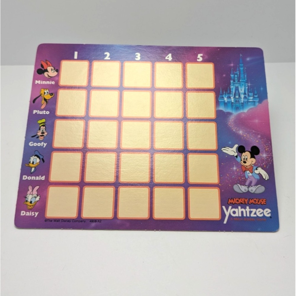 1988 Disney Mickey Mouse Yahtzee Replacement Game Card